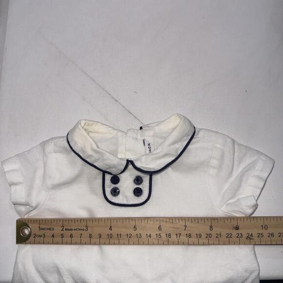 Janie & Jack 0-3 Month Basic White Embroidered Minimalist Linen Romper One Piece - Picture 4 of 12